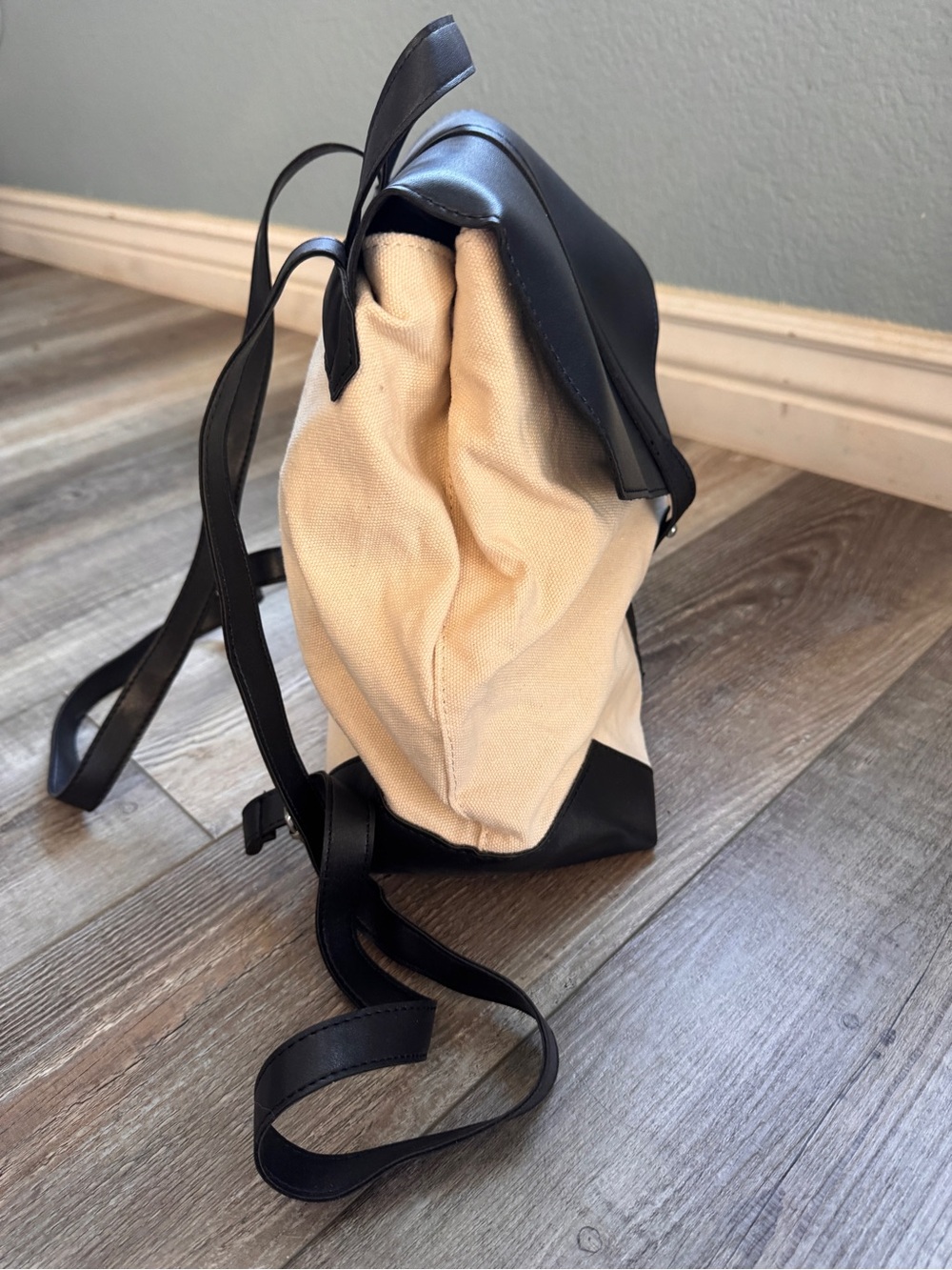 Deux Lux Black and Cream Canvas Mini Backpack - Picture 5 of 6